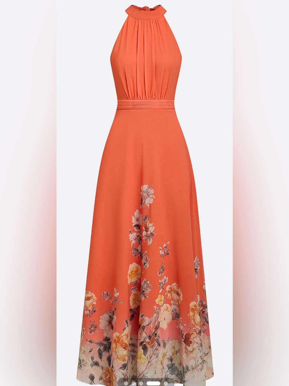 Halter Floral-Print Orange Maxi Dress 209 - Picture 11 of 13